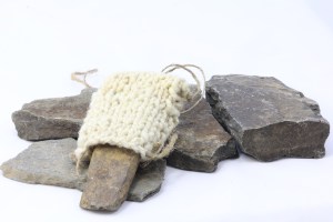 Pocket Full of Stones Necklace in welsh handspun wool and slate